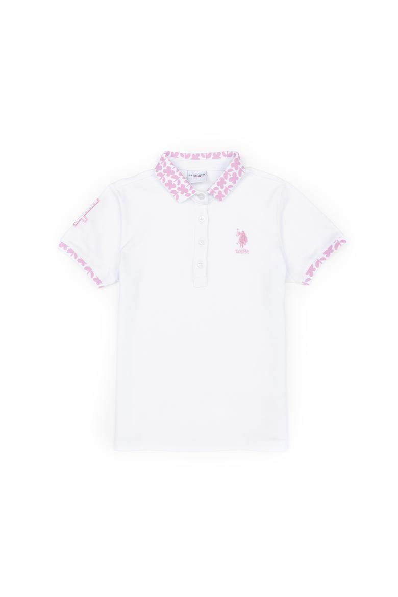 Kız Çocuk Beyaz Polo Yaka Basic Tişört - 50283284006