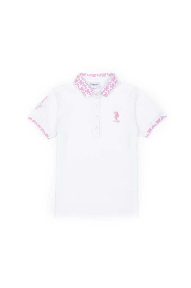 Kız Çocuk Beyaz Polo Yaka Basic Tişört