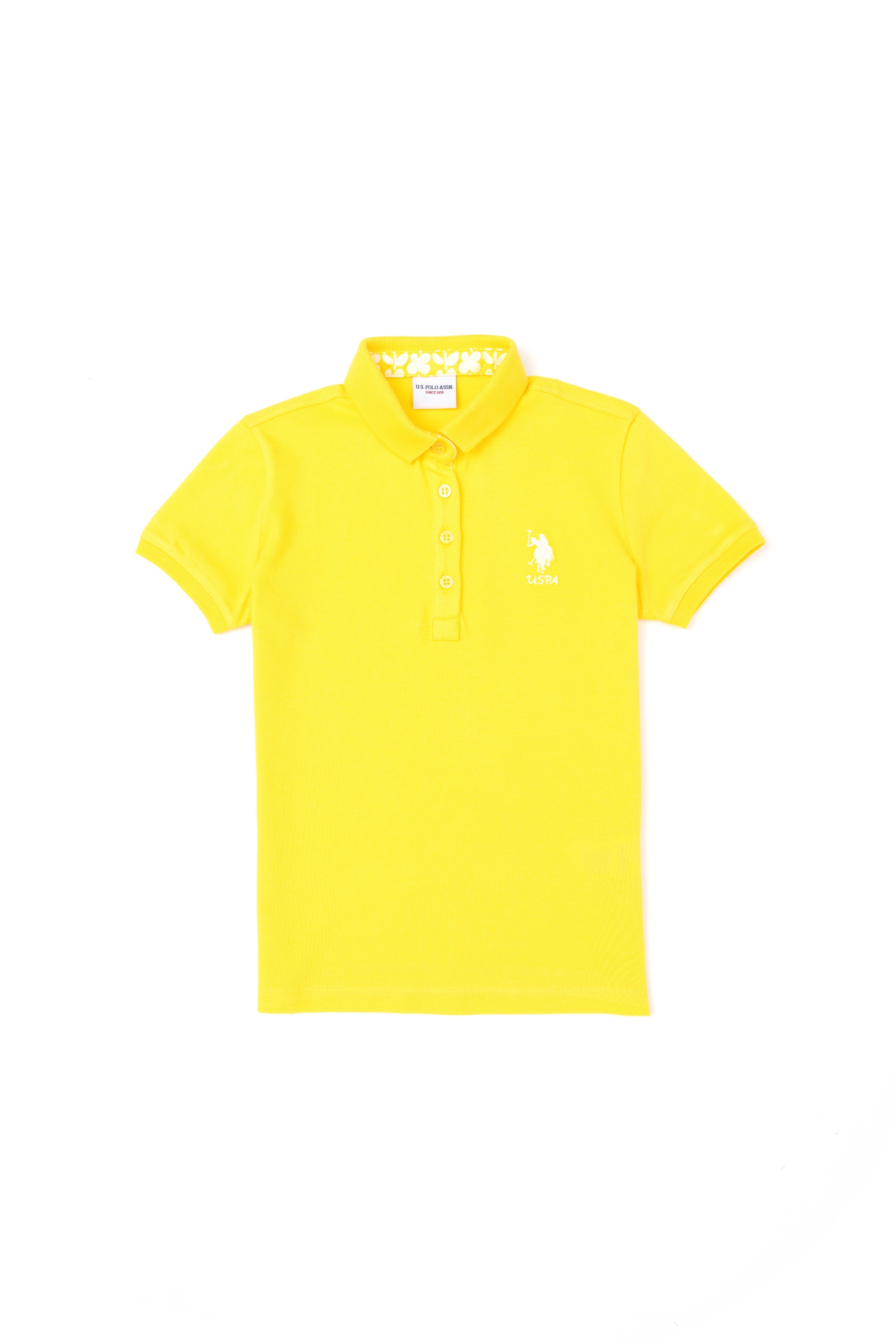 Kız Çocuk Sarı Polo Yaka Basic Tişört - Image 1