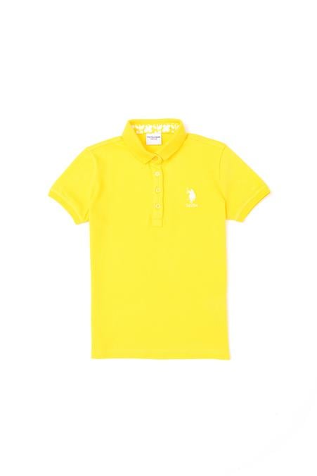 Kız Çocuk Sarı Polo Yaka Basic Tişört