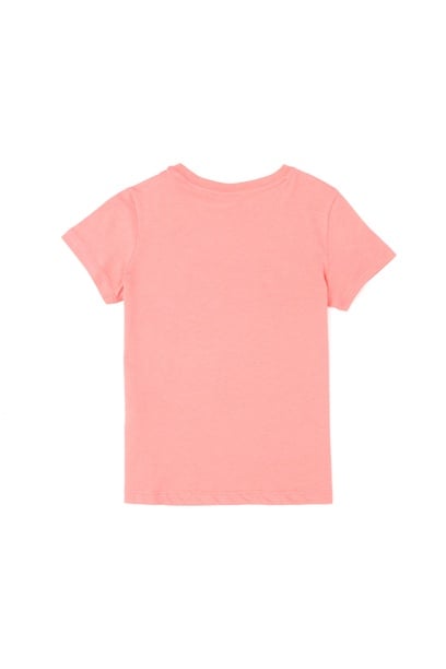 Kız Çocuk Neon Pembe Bisiklet Yaka Basic Tişört