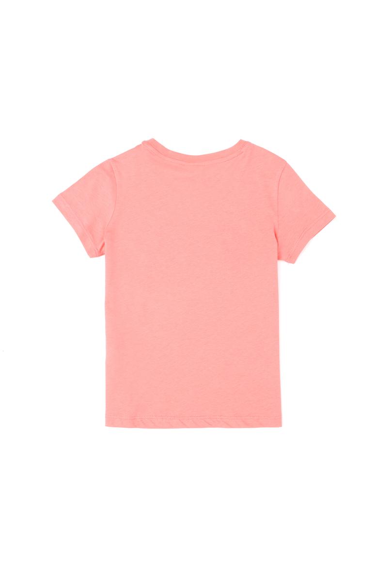 Kız Çocuk Neon Pembe Bisiklet Yaka Basic Tişört - 50283360141