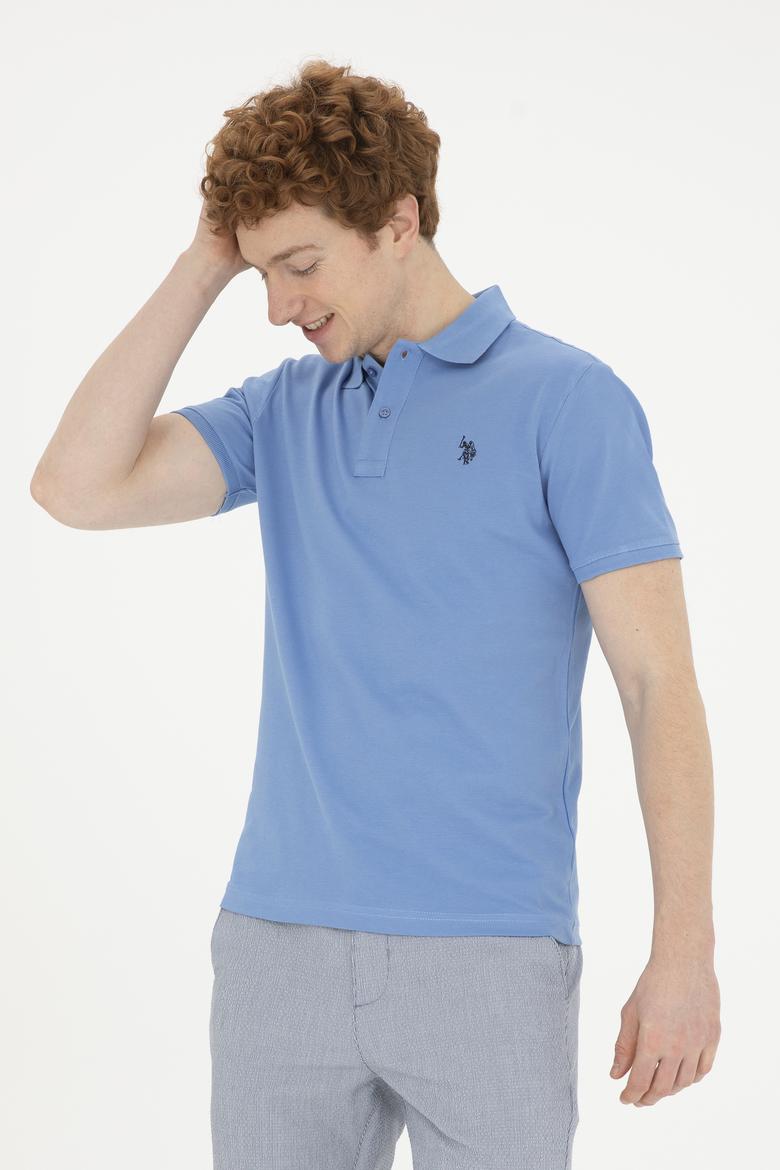 Erkek Slim Fit Polo Yaka Koyu Mavi Basic Tişört - 50279573131