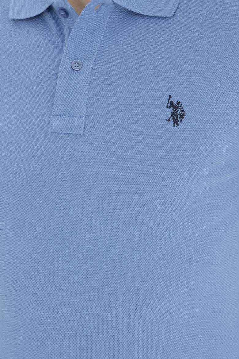 Erkek Slim Fit Polo Yaka Koyu Mavi Basic Tişört - 50279573131