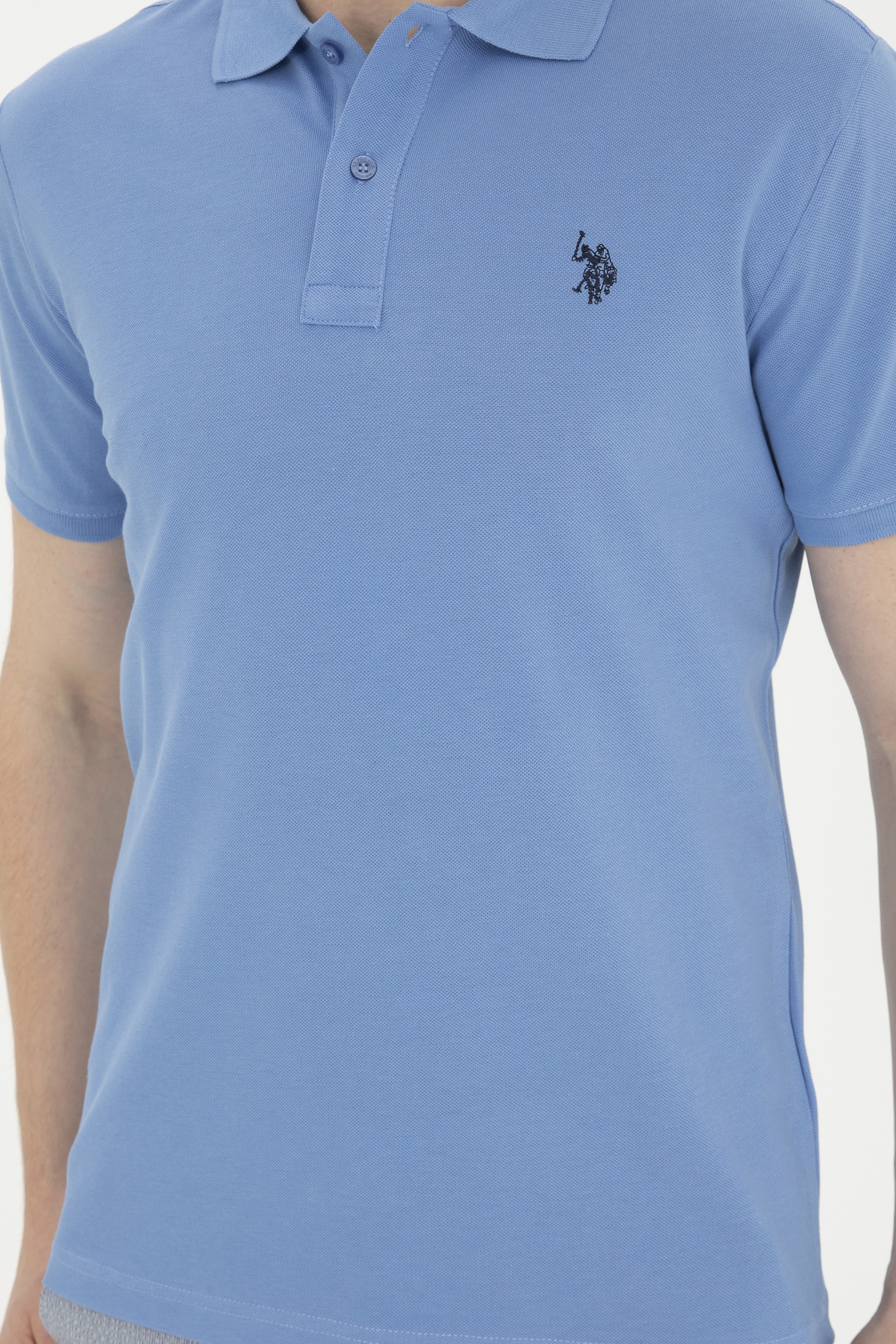 Erkek Slim Fit Polo Yaka Koyu Mavi Basic Tişört