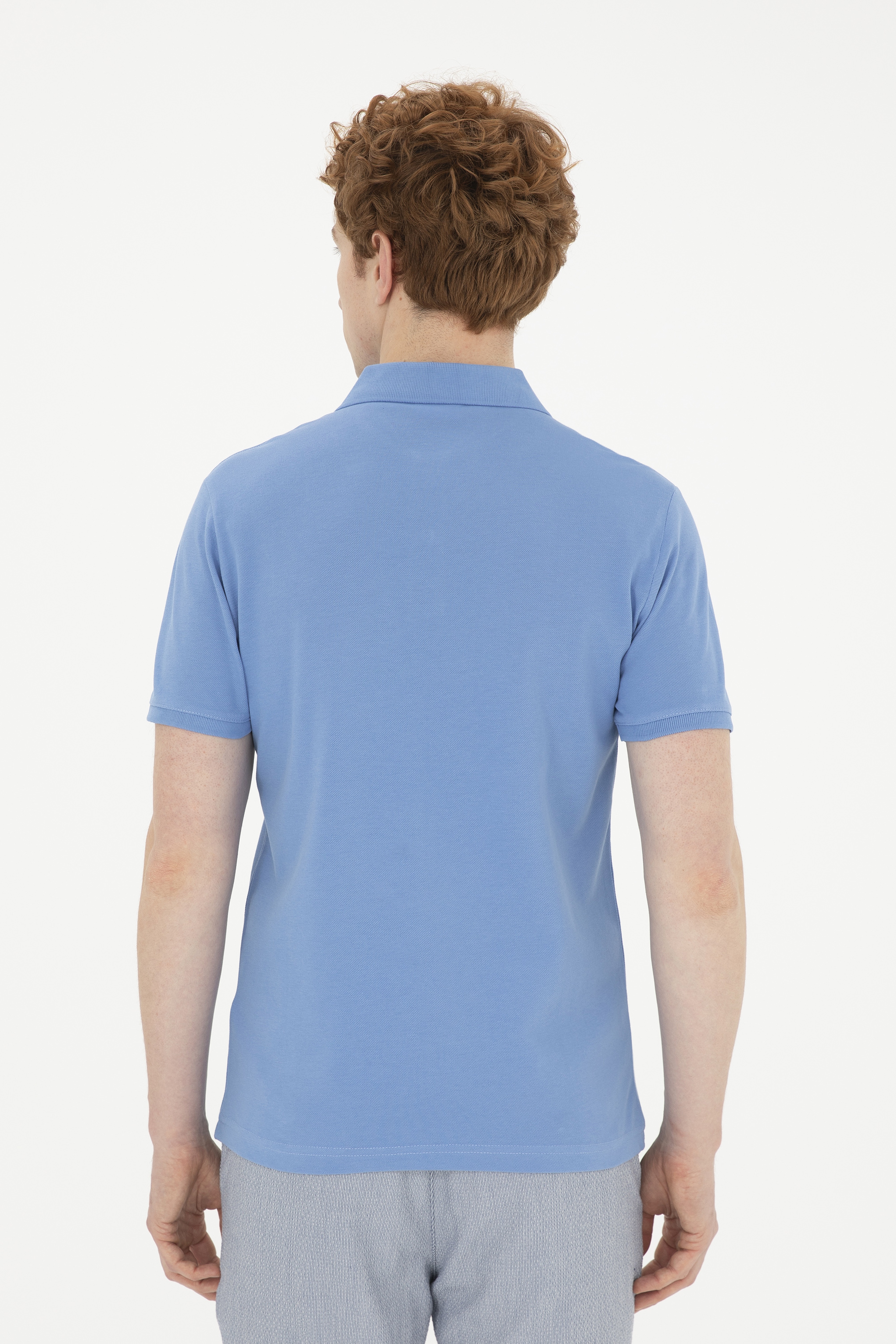 Erkek Slim Fit Polo Yaka Koyu Mavi Basic Tişört