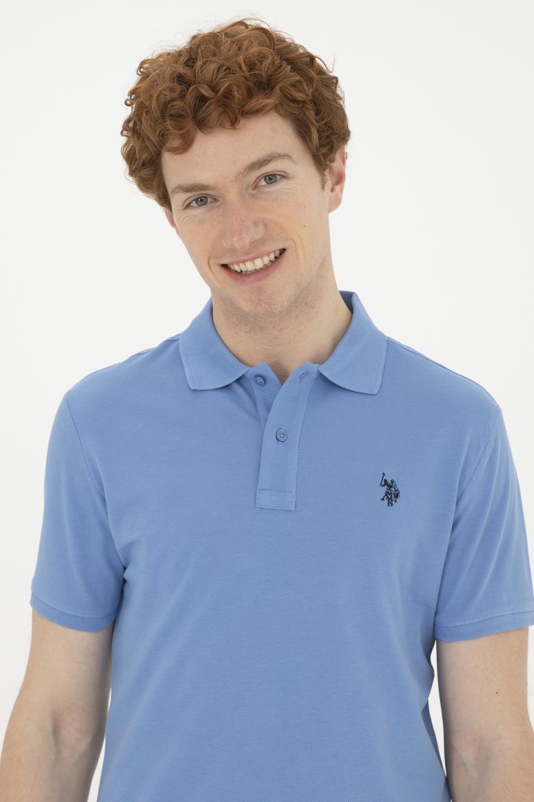 Erkek Slim Fit Polo Yaka Koyu Mavi Basic Tişört - 50279573131