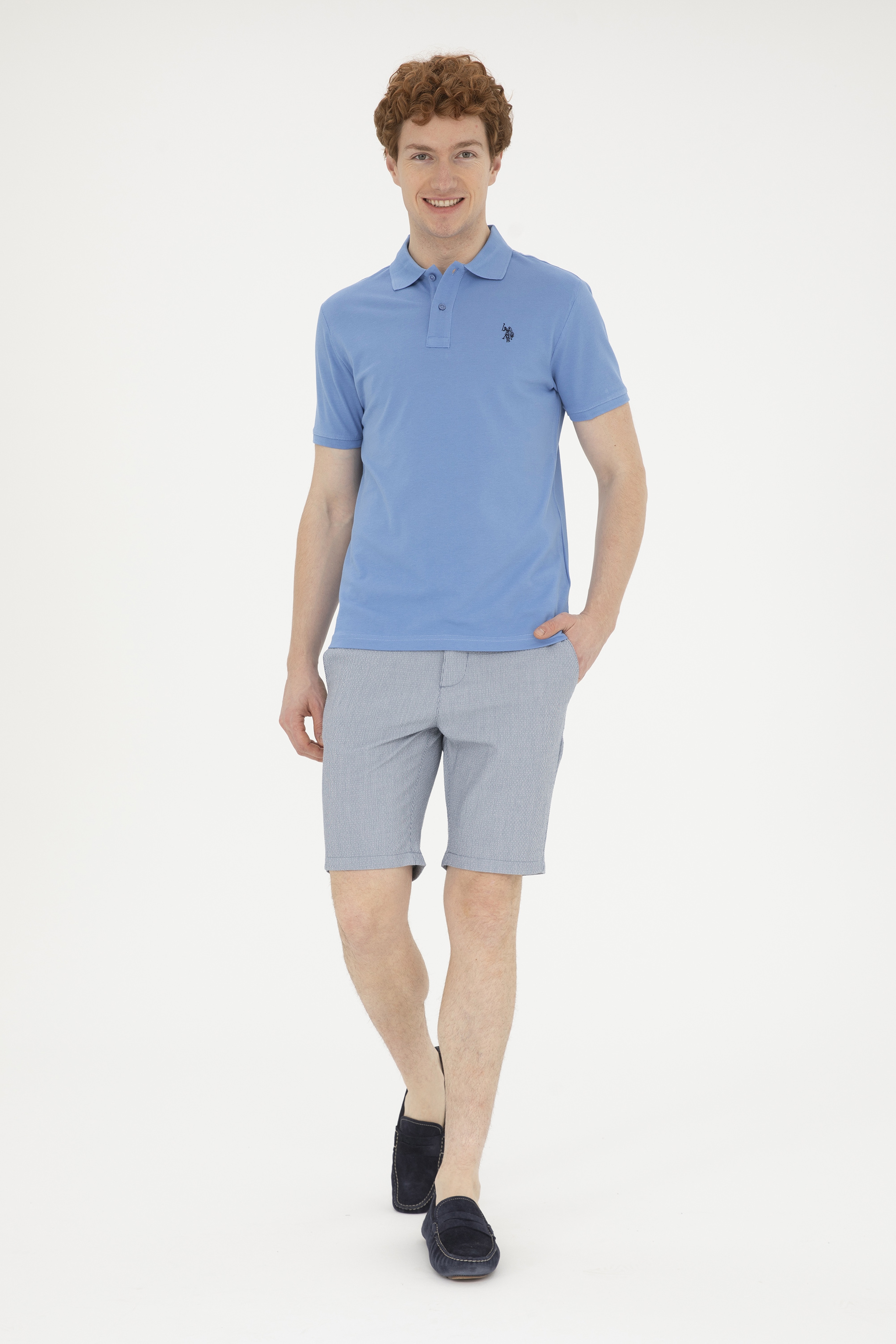 Erkek Slim Fit Polo Yaka Koyu Mavi Basic Tişört - Image 4