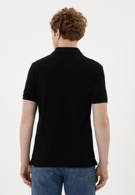 Erkek Slim Fit Polo Yaka Siyah Basic Tişört - 50279613017