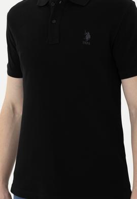 Erkek Slim Fit Polo Yaka Siyah Basic Tişört - 50279613017