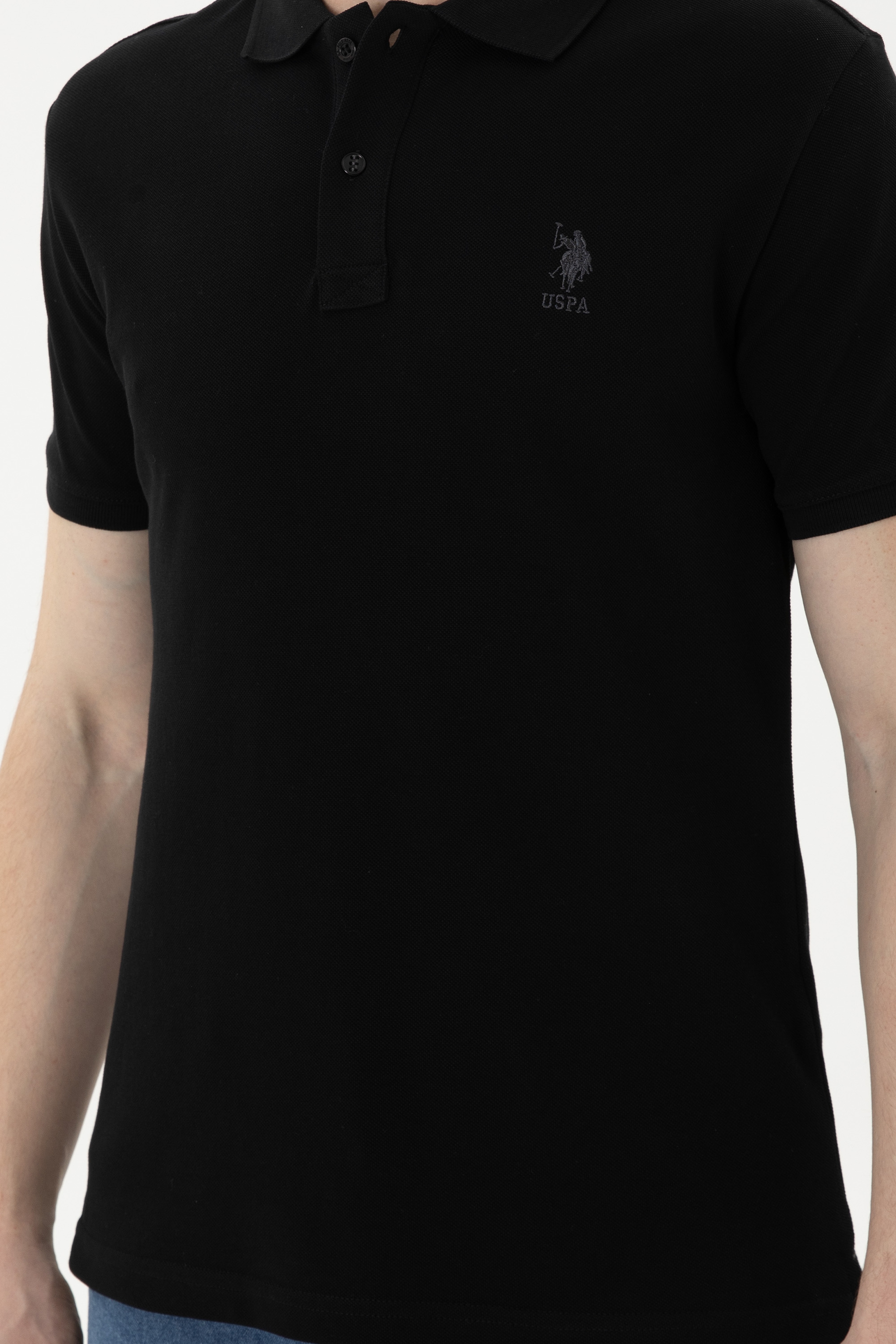 Erkek Slim Fit Polo Yaka Siyah Basic Tişört