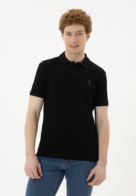Erkek Slim Fit Polo Yaka Siyah Basic Tişört - 50279613017