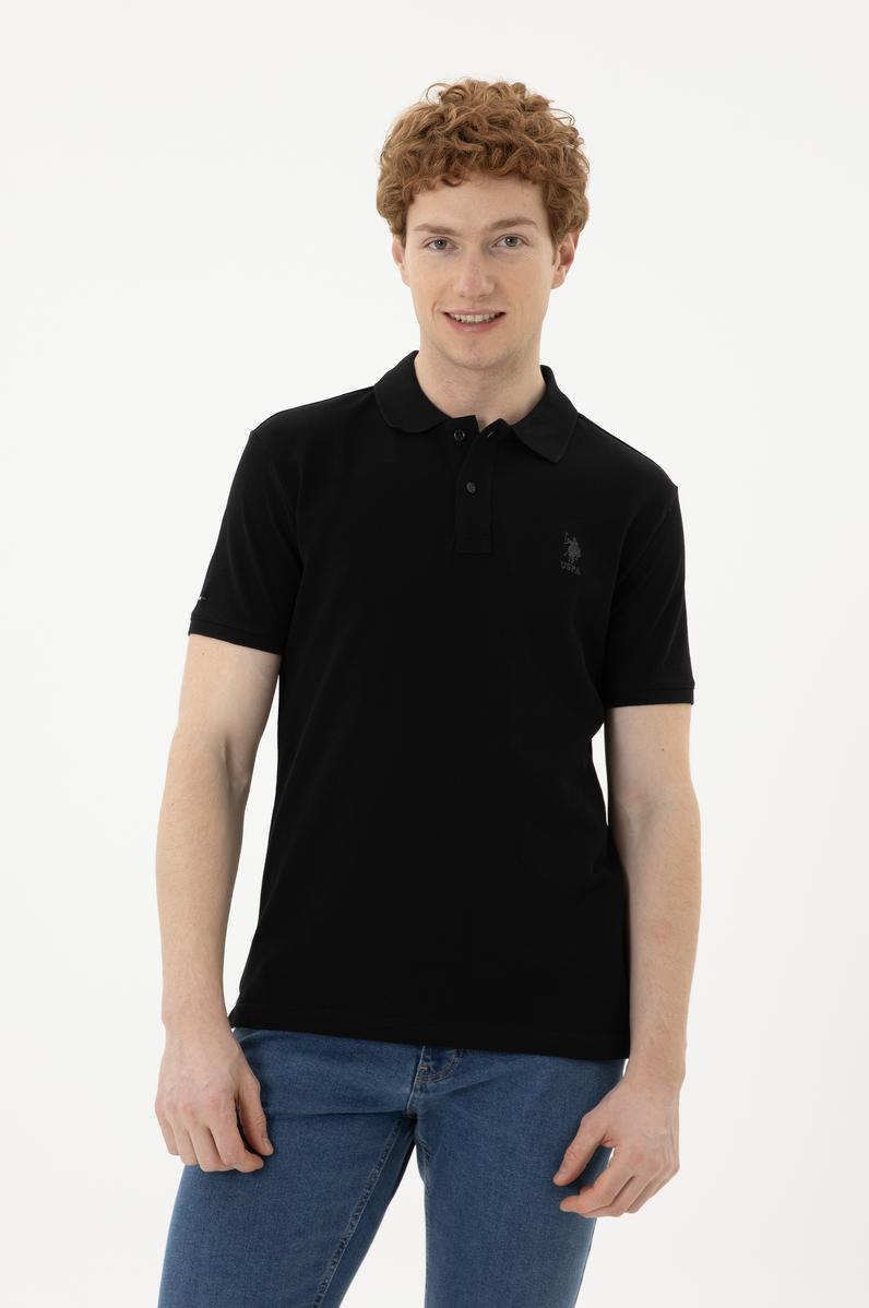 Erkek Slim Fit Polo Yaka Siyah Basic Tişört