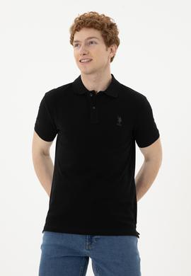 Erkek Slim Fit Polo Yaka Siyah Basic Tişört - 50279613017