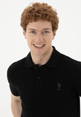 Erkek Slim Fit Polo Yaka Siyah Basic Tişört - 50279613017