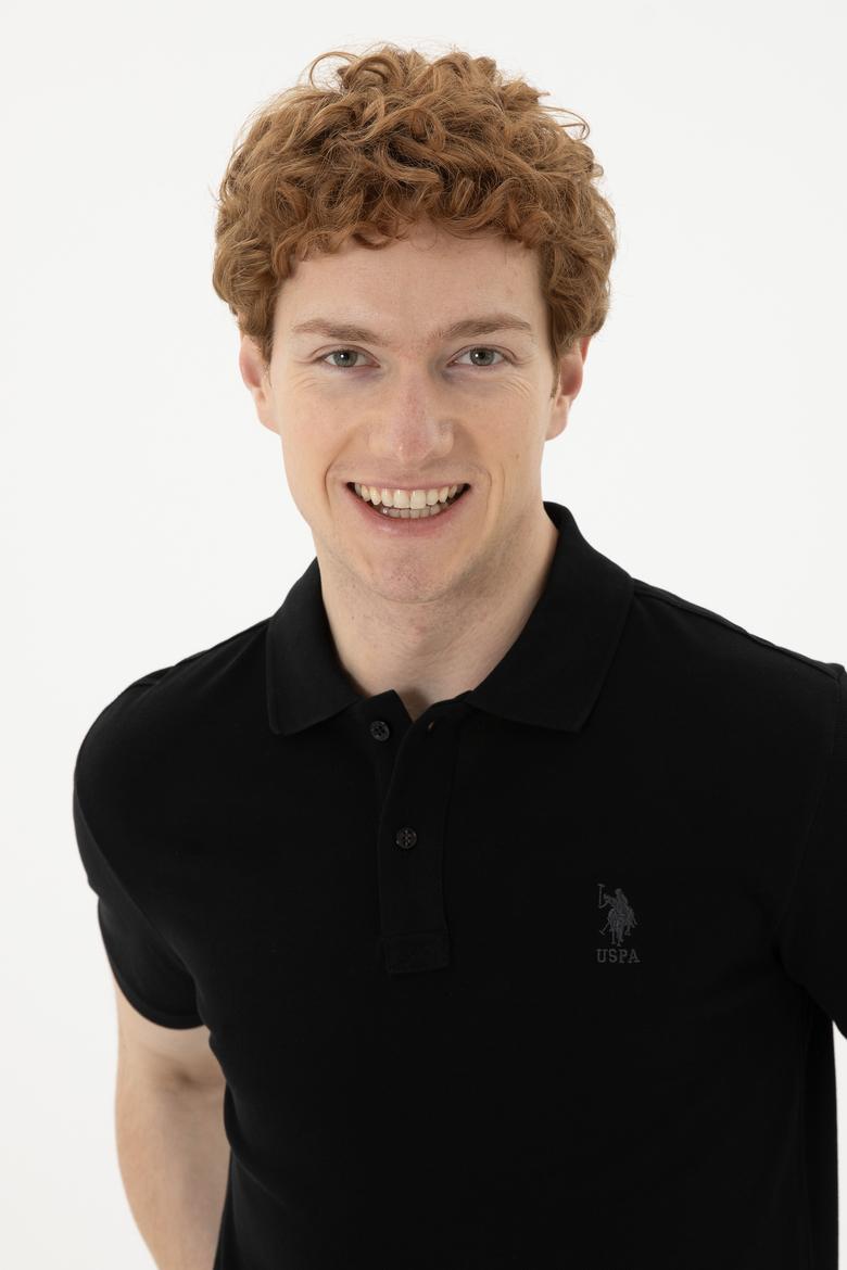 Erkek Slim Fit Polo Yaka Siyah Basic Tişört - 50279613017