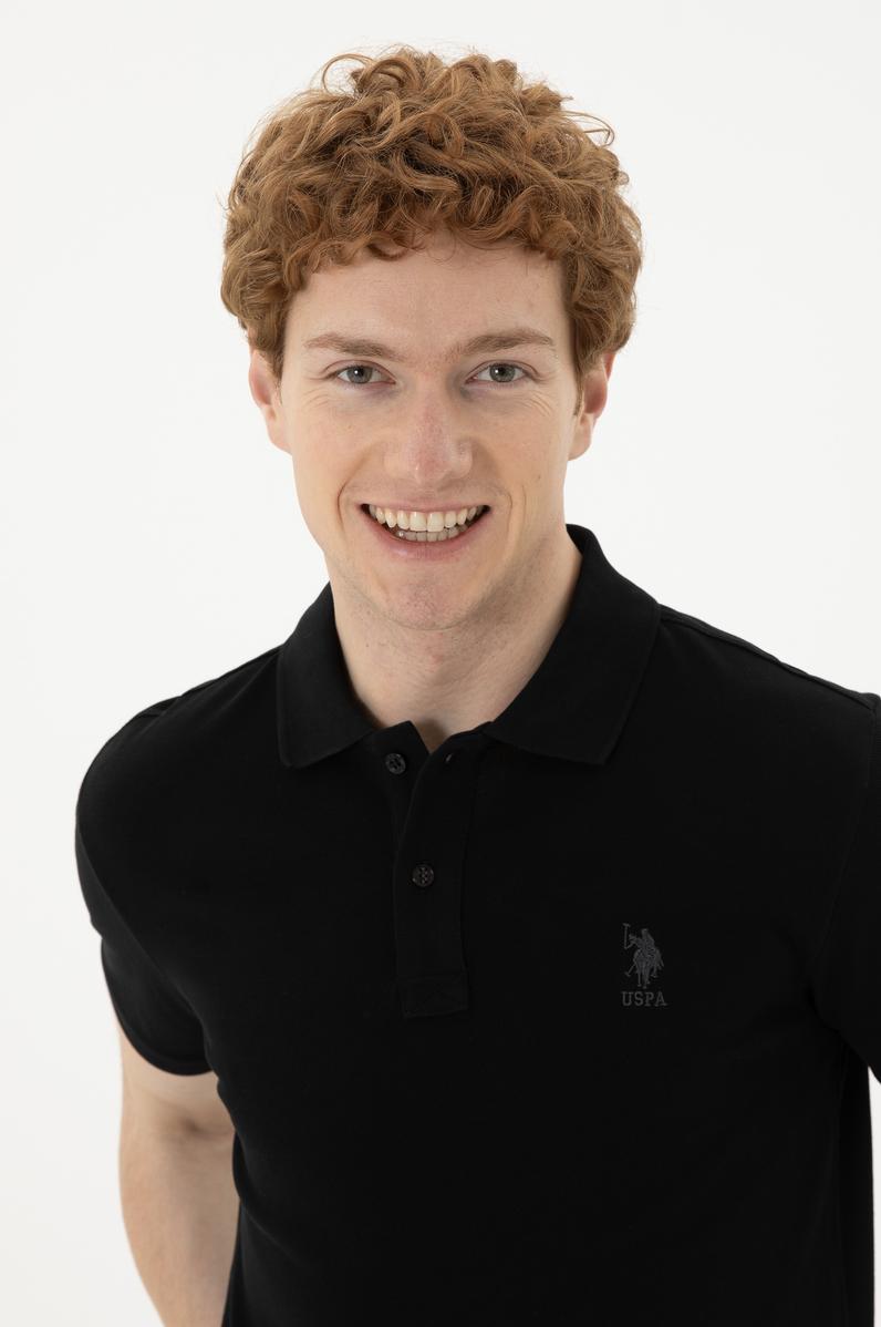 Erkek Slim Fit Polo Yaka Siyah Basic Tişört