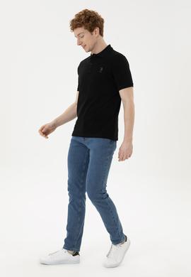 Erkek Slim Fit Polo Yaka Siyah Basic Tişört - 50279613017