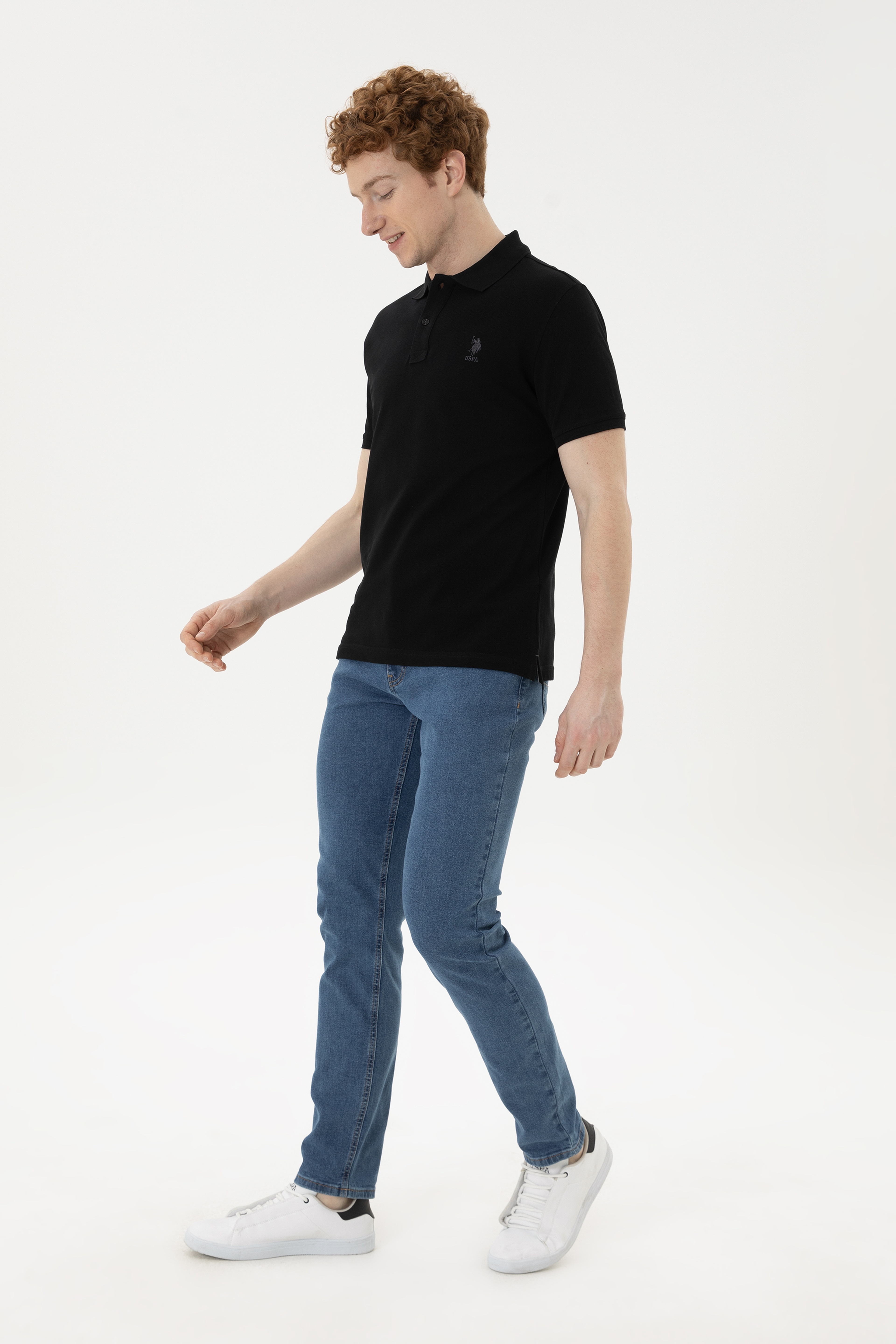 Erkek Slim Fit Polo Yaka Siyah Basic Tişört - Image 4