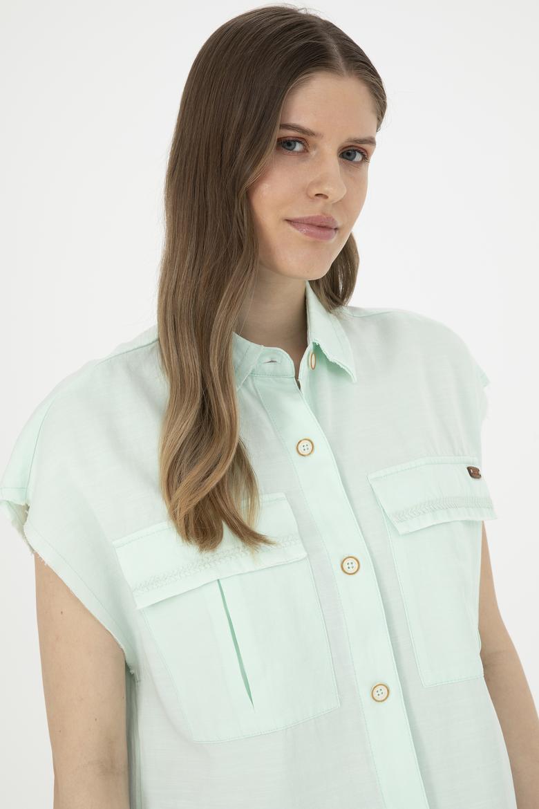 Kadın Su Yeşili Kısa Kollu Gömlek - 50263192018