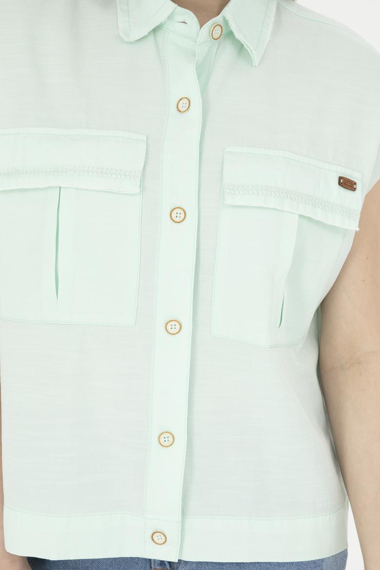 Kadın Su Yeşili Kısa Kollu Gömlek - 50263192018