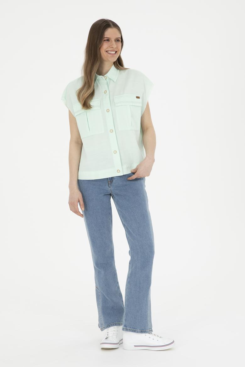 Kadın Su Yeşili Kısa Kollu Gömlek - 50263192018