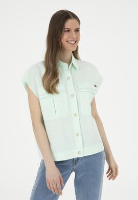 Kadın Su Yeşili Kısa Kollu Gömlek - 50263192018