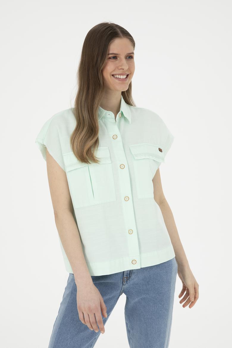 Kadın Su Yeşili Kısa Kollu Gömlek
