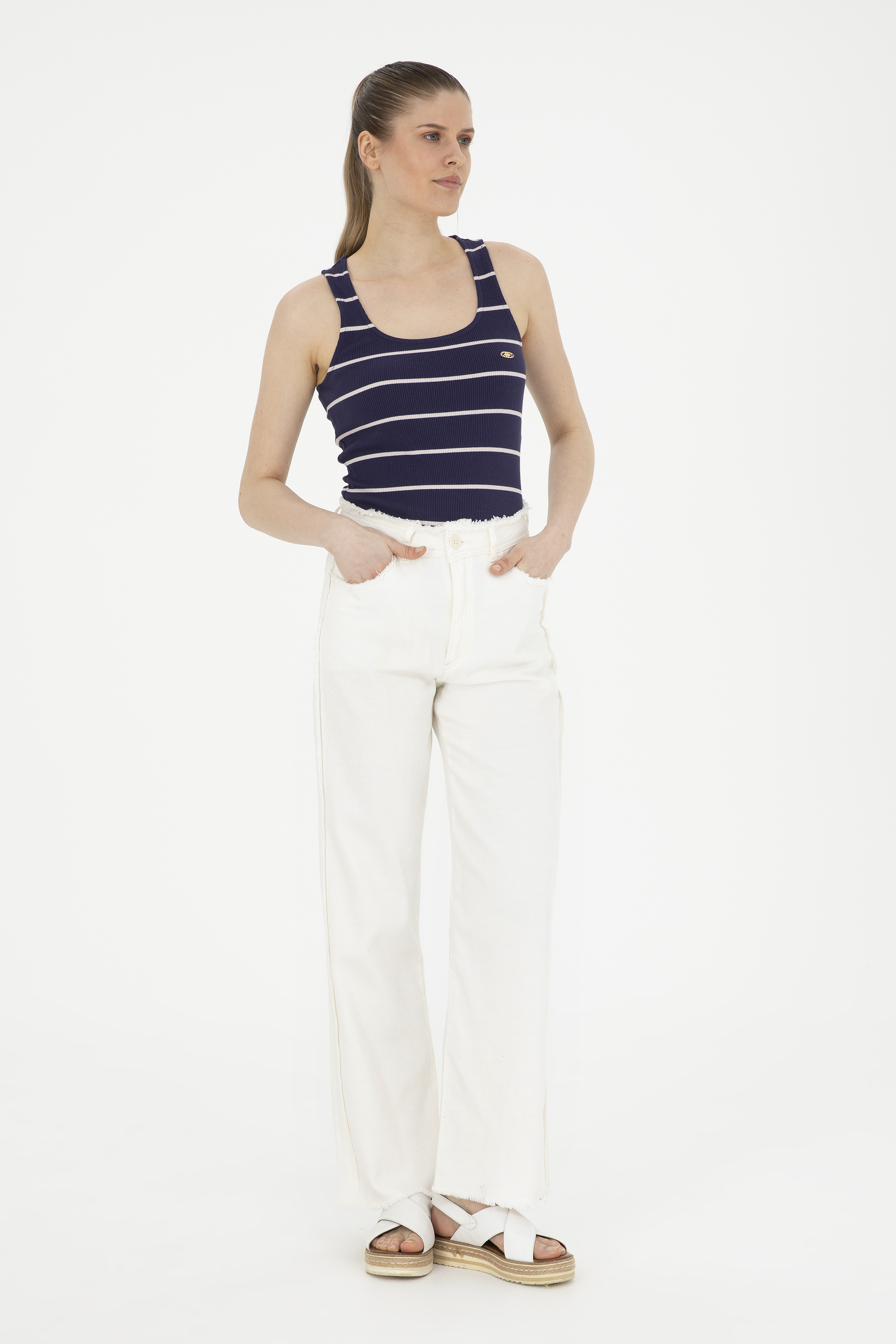 Kadın Ekru Jean Pantolon - Image 3