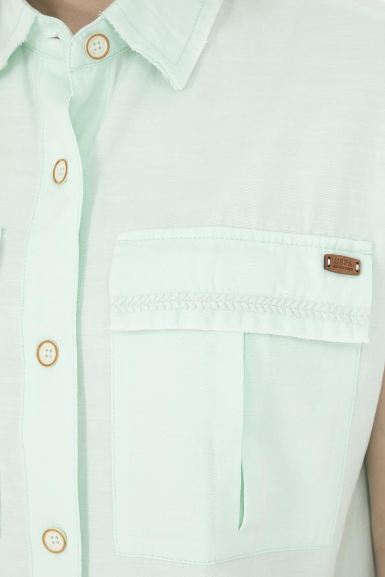 Kadın Su Yeşili Kısa Kollu Gömlek - 50263192018