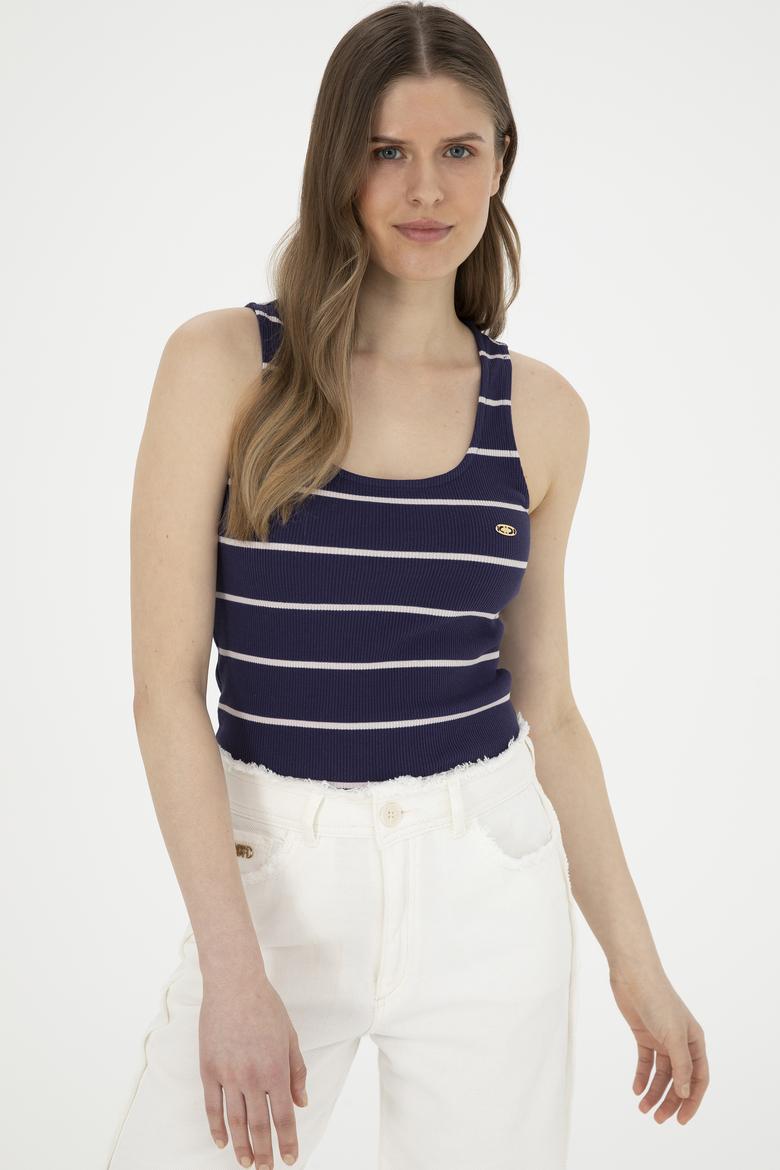 Kadın Lacivert Bisiklet Yaka Tişört - 50262558003