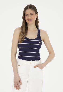 Kadın Lacivert Bisiklet Yaka Tişört - 50262558003