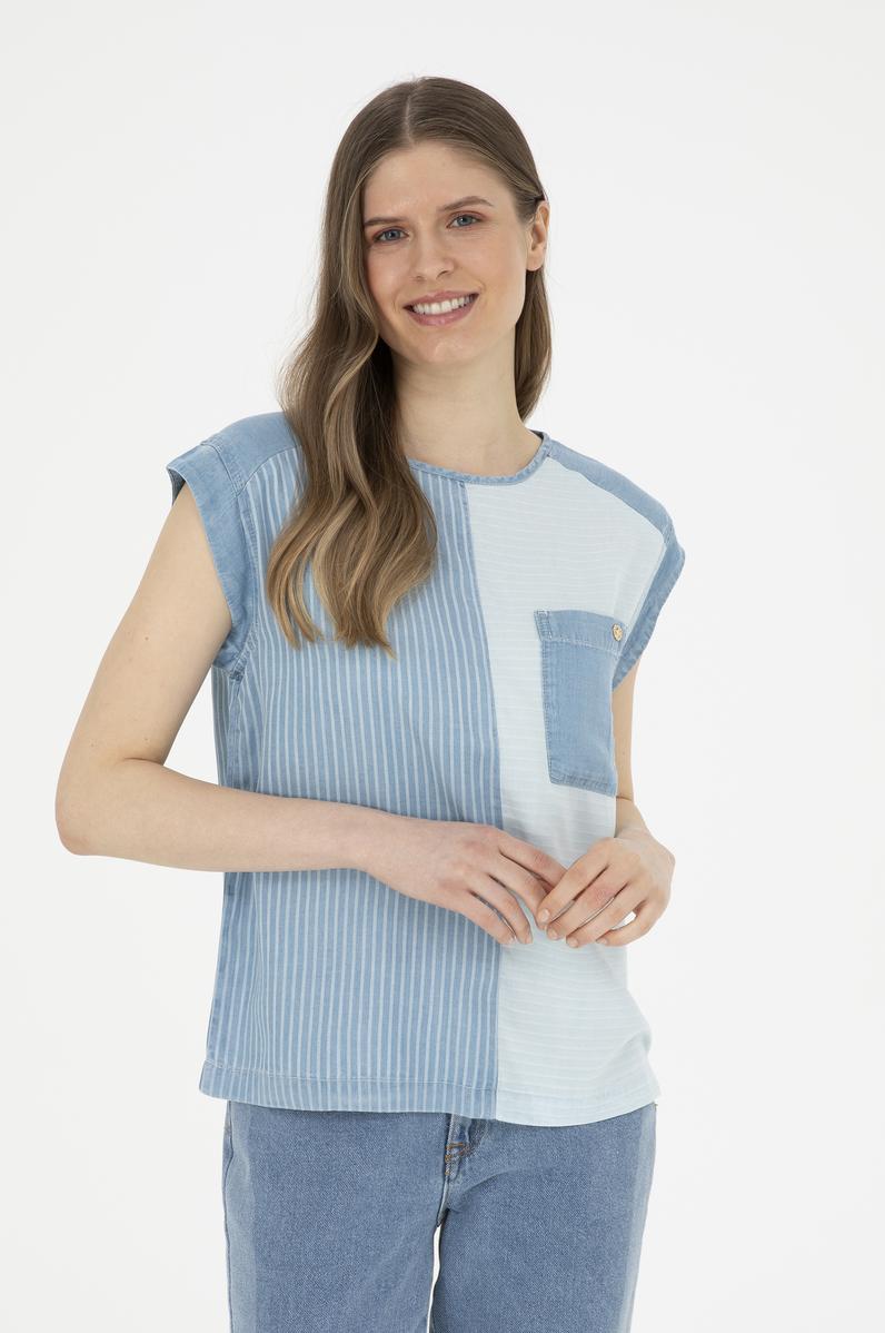 Kadın Mavi Jean Gömlek