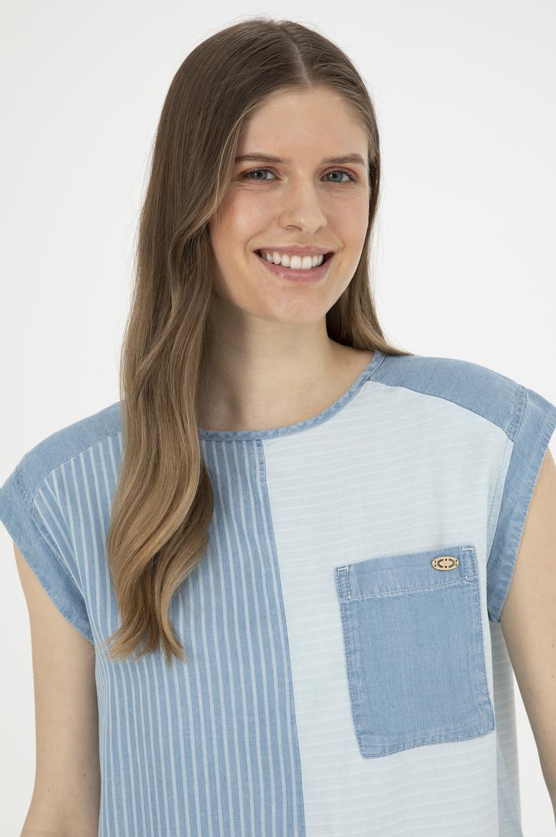 Kadın Mavi Jean Gömlek