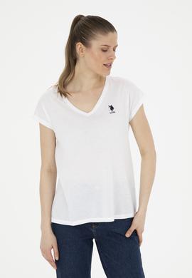 Kadın Beyaz V Yaka Basic Tişört - 50285849003