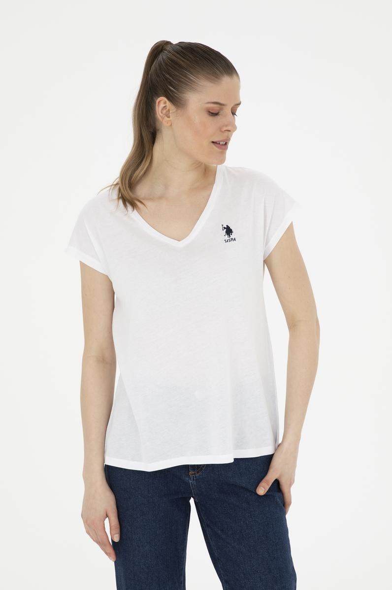 Kadın Beyaz V Yaka Basic Tişört