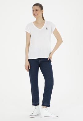 Kadın Beyaz V Yaka Basic Tişört - 50285849003