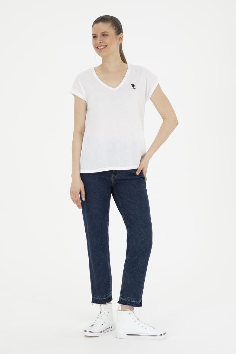 Kadın Beyaz V Yaka Basic Tişört - 50285849003