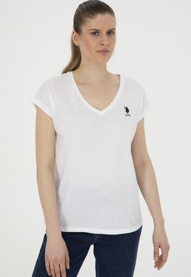 Kadın Beyaz V Yaka Basic Tişört - 50285849003