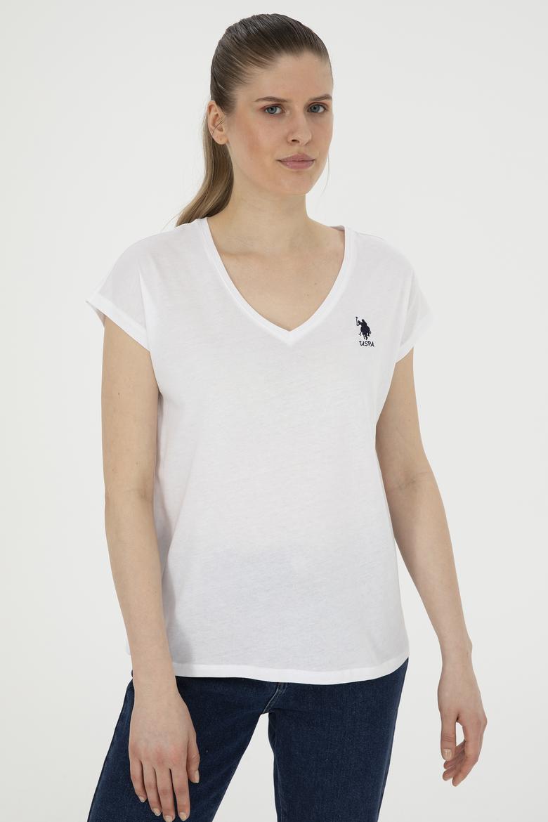 Kadın Beyaz V Yaka Basic Tişört - 50285849003