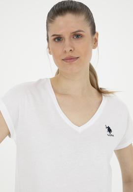 Kadın Beyaz V Yaka Basic Tişört - 50285849003