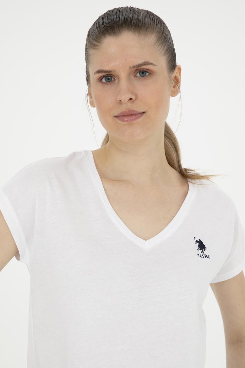 Kadın Beyaz V Yaka Basic Tişört - 50285849003