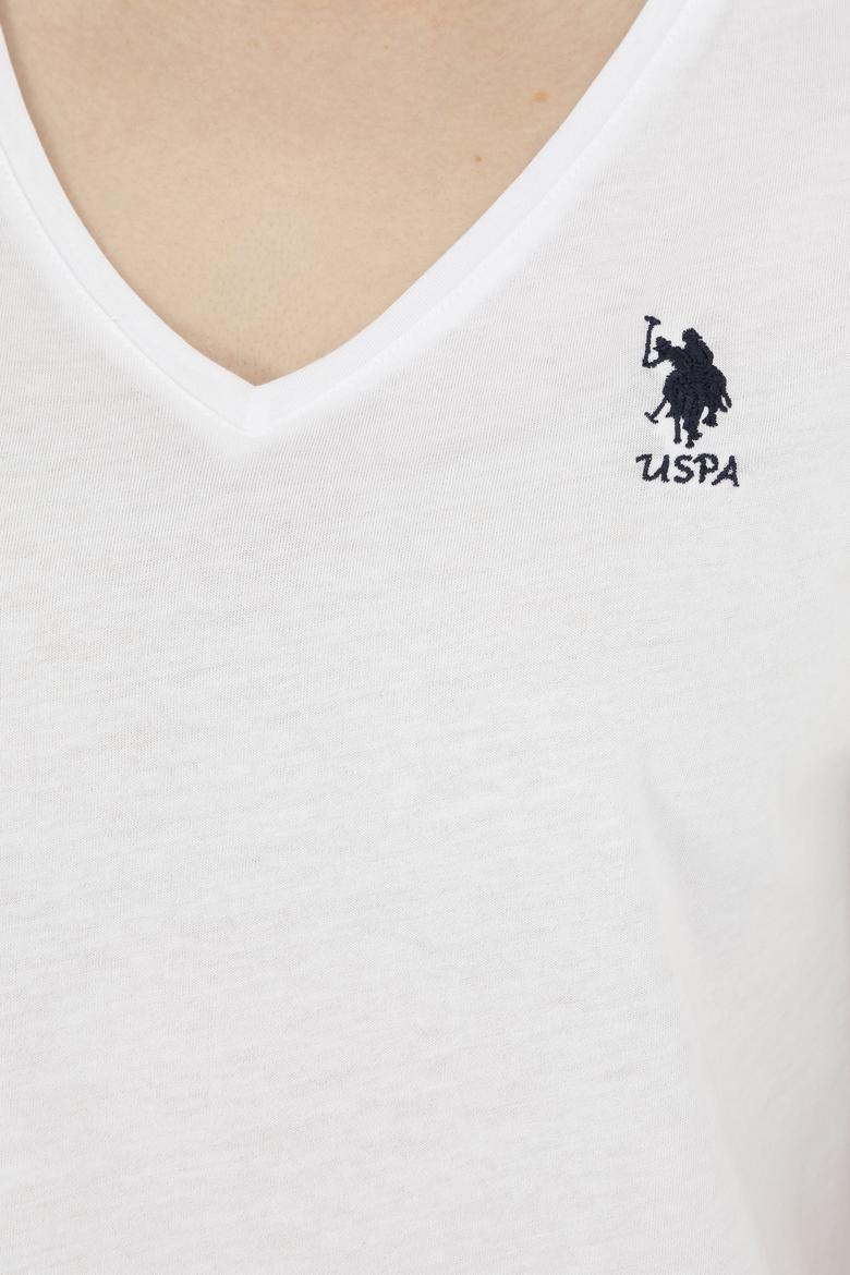 Kadın Beyaz V Yaka Basic Tişört - 50285849003