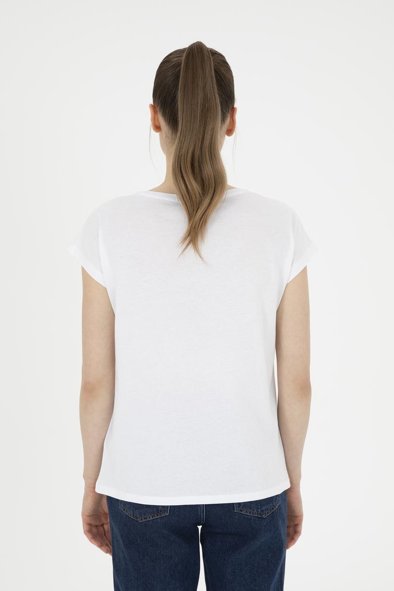 Kadın Beyaz V Yaka Basic Tişört - 50285849003