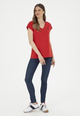 Kadın Kırmızı  V Yaka Basic Tişört - 50285849017