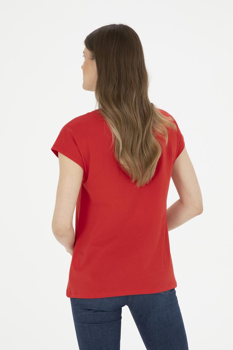 Kadın Kırmızı  V Yaka Basic Tişört - 50285849017