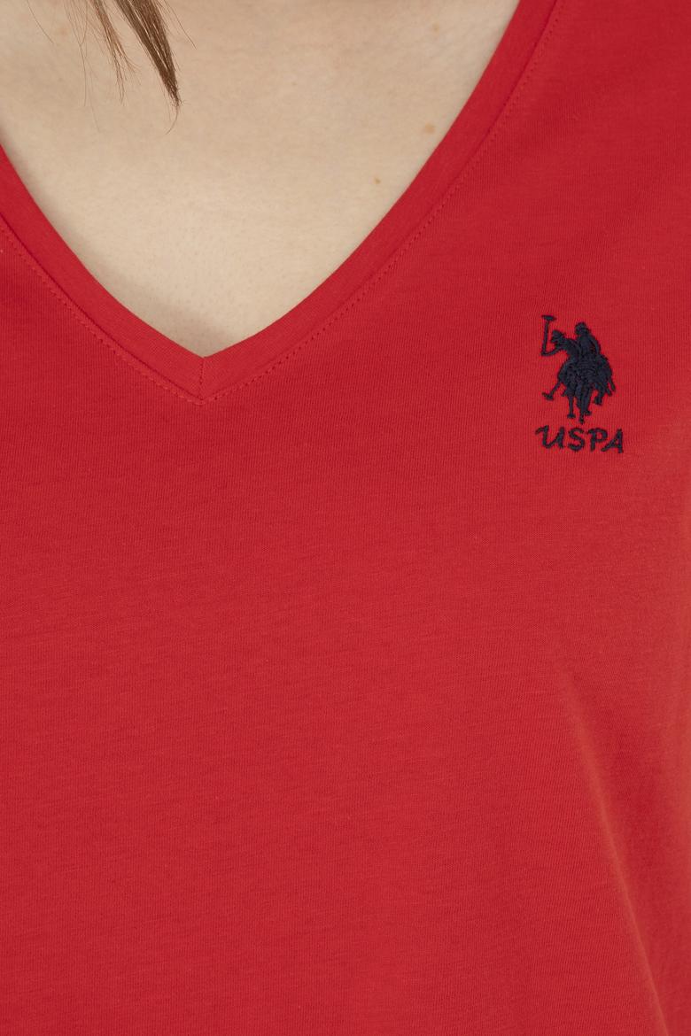 Kadın Kırmızı  V Yaka Basic Tişört - 50285849017