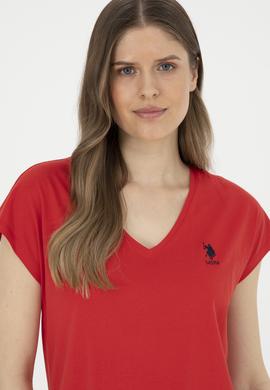 Kadın Kırmızı  V Yaka Basic Tişört - 50285849017