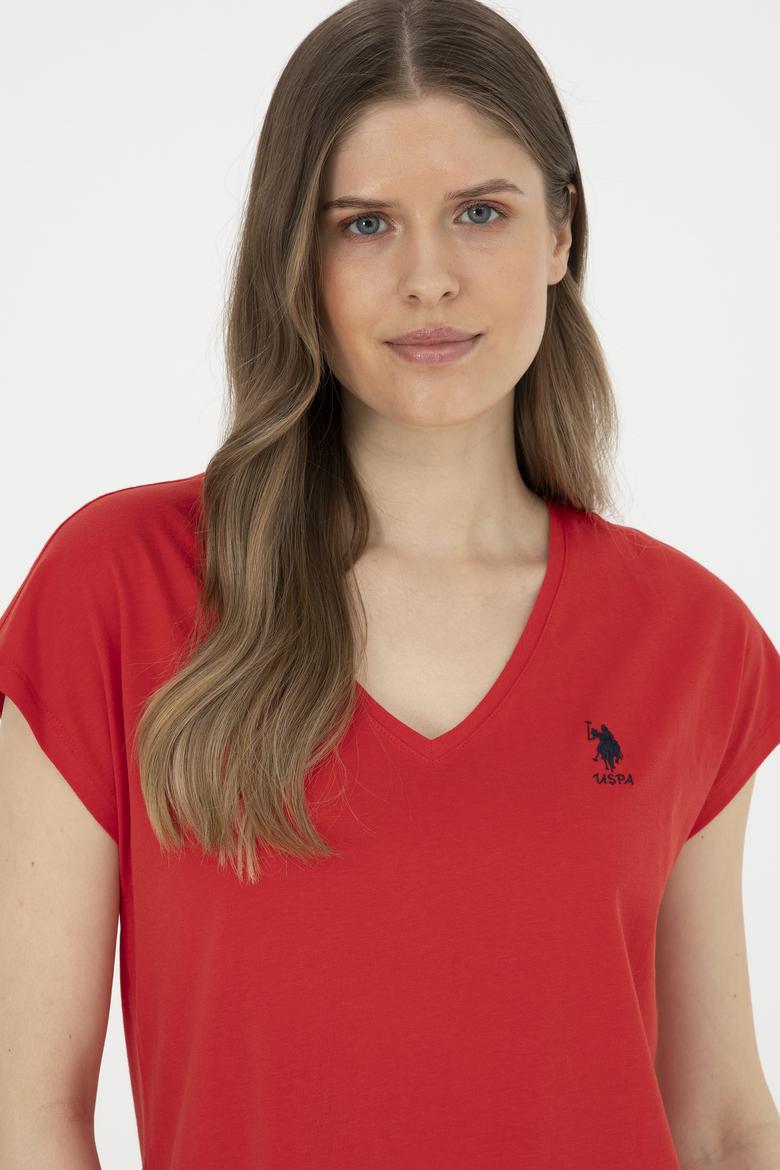 Kadın Kırmızı  V Yaka Basic Tişört - 50285849017