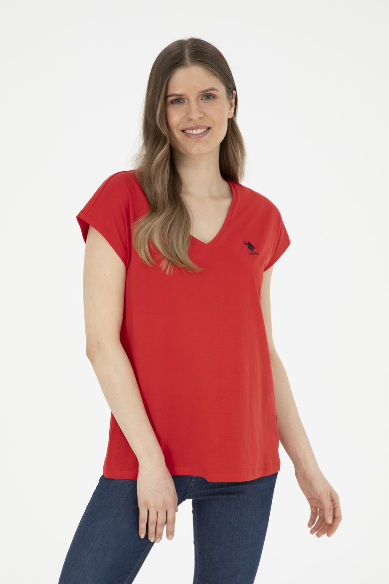 Kadın Kırmızı  V Yaka Basic Tişört
